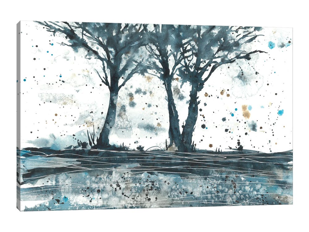 Ana Ozz Canvas Wall Decor Prints - Abstract Blue and Brown Watercolor ( Floral & Botanical > Trees art) - 26x40 in